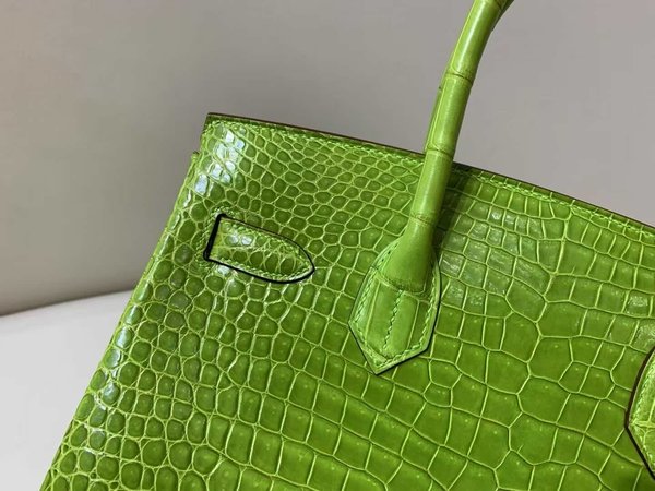 Hermès Birkin 30 Shiny Porosus Crocodile Apple Green x Palladium Hardware