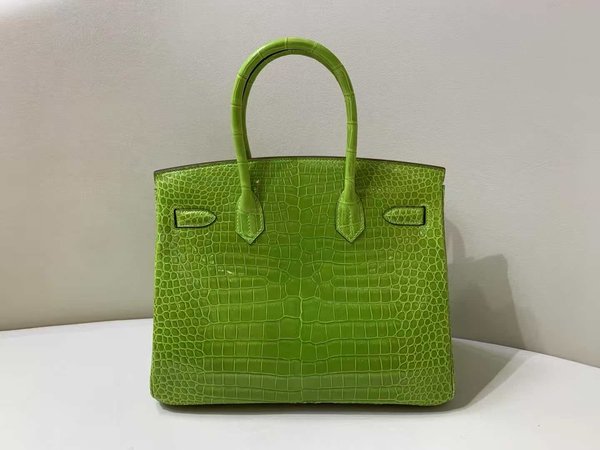 Hermès Birkin 30 Shiny Porosus Crocodile Apple Green x Palladium Hardware