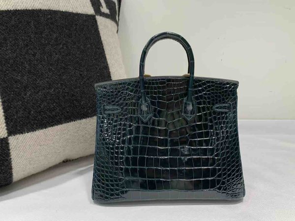 Hermès Birkin 25 Alligator Shiny Vert Fonce x Gold Hardware