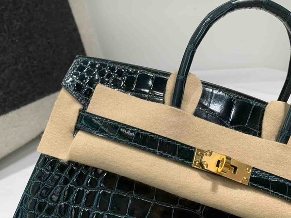 Hermès Birkin 25 Alligator Shiny Vert Fonce x Gold Hardware