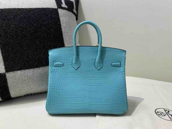 Hermès Birkin 25 Alligator Matte Blue Celeste x Palladium Hardware