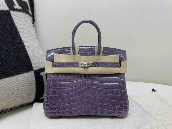 Hermès Birkin 25 Shiny Niloticus Crocodile Bleu Électrique x Palladium Hardware