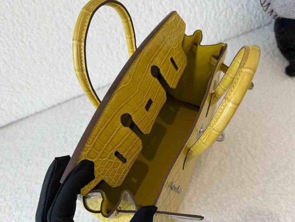 Hermès Birkin 25 Shiny Niloticus Crocodile Jaune Poussin x Palladium Hardware