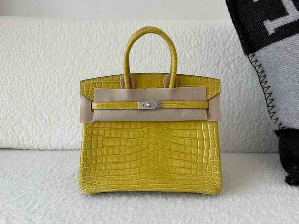 Hermès Birkin 25 Shiny Niloticus Crocodile Jaune Poussin x Palladium Hardware