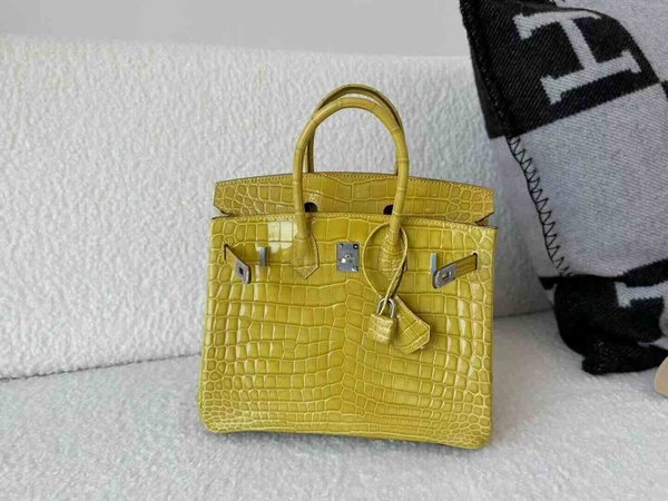 Hermès Birkin 25 Shiny Niloticus Crocodile Jaune Poussin x Palladium Hardware