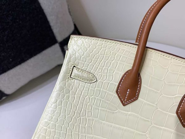 Hermès Birkin 25 Jaune Poussin Matte Niloticus Crocodile & Gold Leather Handle x Gold Hardware