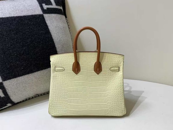 Hermès Birkin 25 Jaune Poussin Matte Niloticus Crocodile & Gold Leather Handle x Gold Hardware