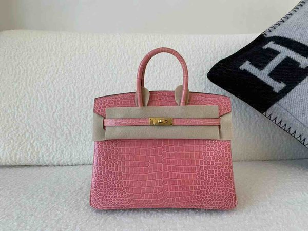 Hermès Birkin 25 Shiny Porosus Crocodile Rose Confetti x Gold Hardware