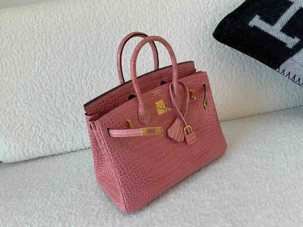Hermès Birkin 25 Shiny Porosus Crocodile Rose Confetti x Gold Hardware