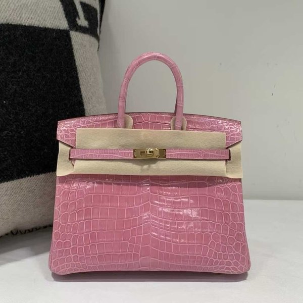 Hermès Birkin 25 Shiny Niloticus Crocodile India Pink x Gold Hardware