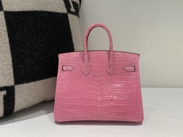 Hermès Birkin 25 Shiny Niloticus Crocodile India Pink x Gold Hardware