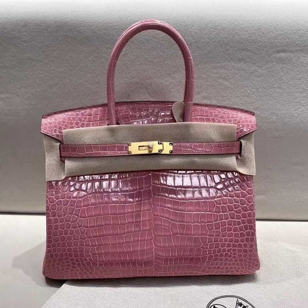 Hermès Birkin 30 Shiny Porosus Crocodile Summer Pink x Gold Hardware