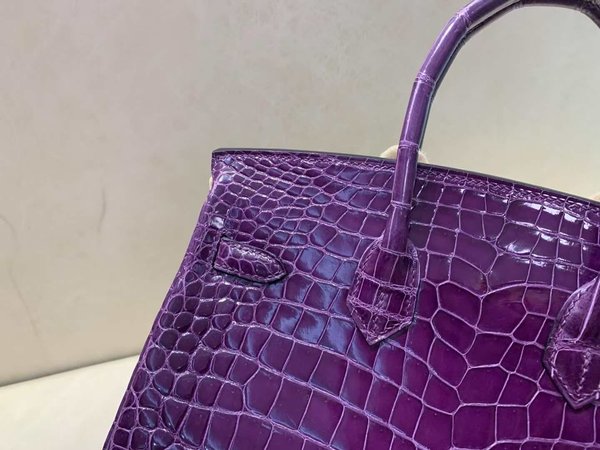 Hermès Birkin 25 Shiny Porosus Crocodile Crystal Purple x Palladium Hardware