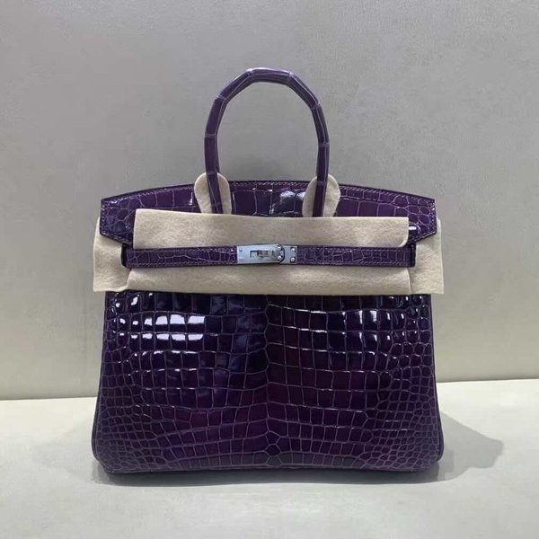 Hermès Birkin 25 Shiny Porosus Crocodile Crystal Purple x Palladium Hardware