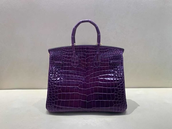 Hermès Birkin 25 Shiny Porosus Crocodile Crystal Purple x Palladium Hardware