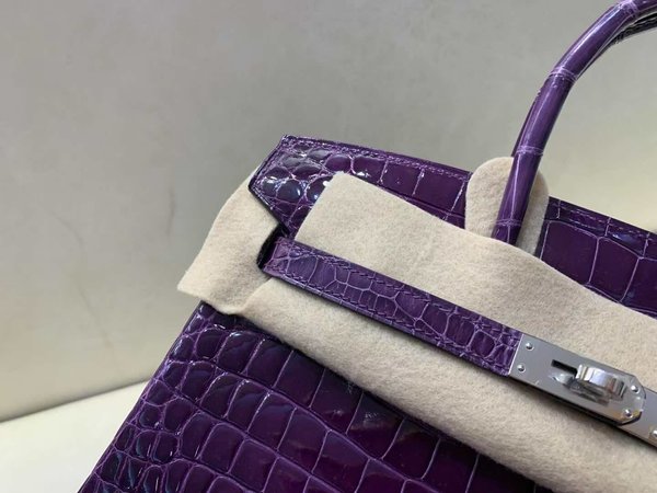 Hermès Birkin 25 Shiny Porosus Crocodile Crystal Purple x Palladium Hardware