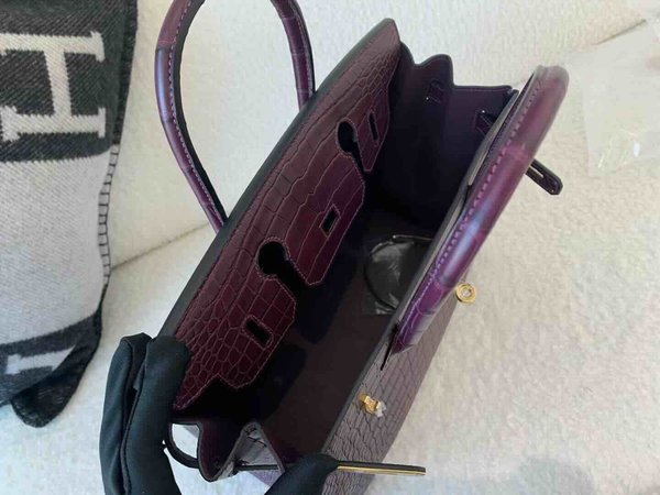 Hermès Birkin 30 Matte Porosus Crocodile Amethyst x Gold Hardware
