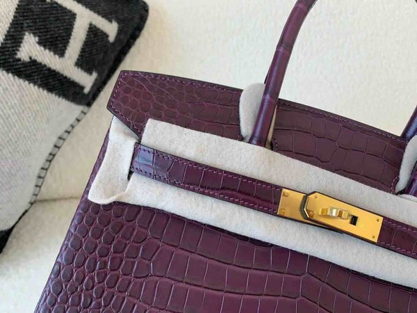 Hermès Birkin 30 Matte Porosus Crocodile Amethyst x Gold Hardware