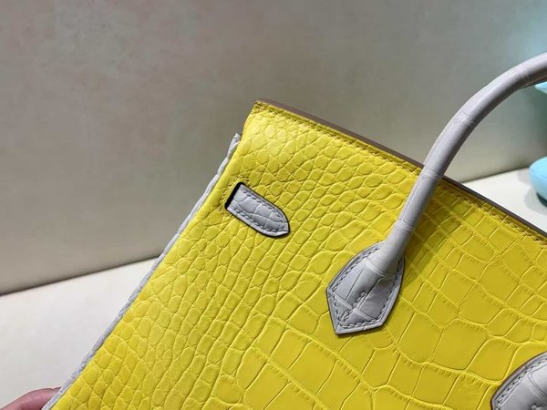 Hermès Birkin 25 Matte American Alligator Marigold with Pearl Grey x Gold Hardware