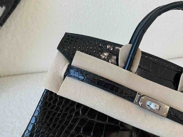 Birkin 25 Shiny Alligator Mississippiensis Noir x Palladium Hardware