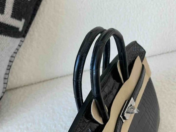 Birkin 25 Shiny Alligator Mississippiensis Noir x Palladium Hardware