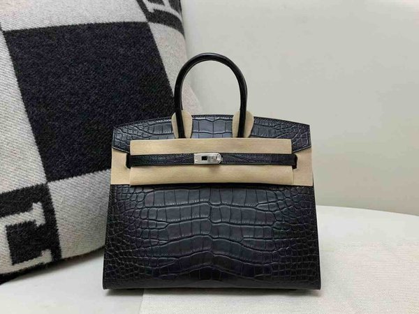 Hermès Birkin 25 Sellier Alligator Matte Noir x Palladium Hardware