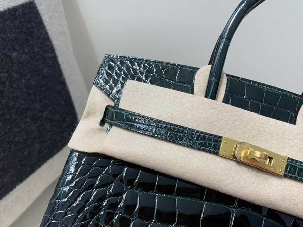 Hermès Birkin 25 Shiny Porosus Alligator, Noir x Gold Hardware