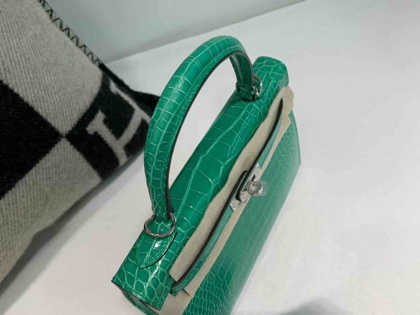 Hermès Kelly 25 Shiny Alligator Vert Emperor (O6) x Palladium Hardware