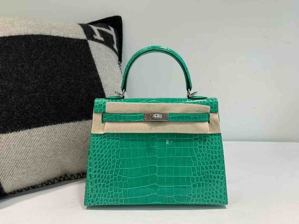 Hermès Kelly 25 Shiny Alligator Vert Emperor (O6) x Palladium Hardware