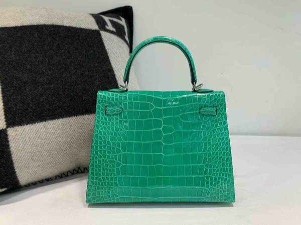 Hermès Kelly 25 Shiny Alligator Vert Emperor (O6) x Palladium Hardware