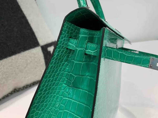Hermès Kelly 25 Shiny Alligator Vert Emperor (O6) x Palladium Hardware