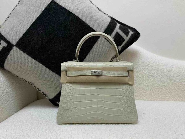 Hermès Kelly 25 Matte Alligator Glacier White (8L) x Palladium Hardware