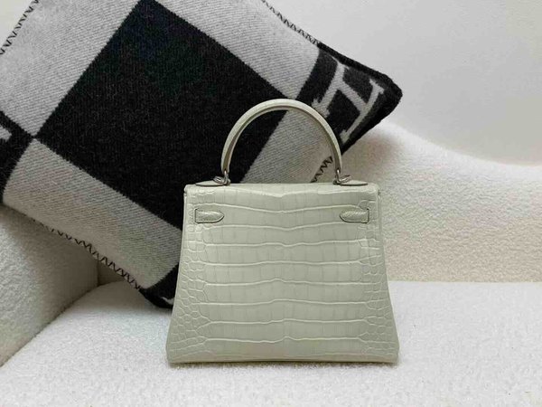 Hermès Kelly 25 Matte Alligator Glacier White (8L) x Palladium Hardware