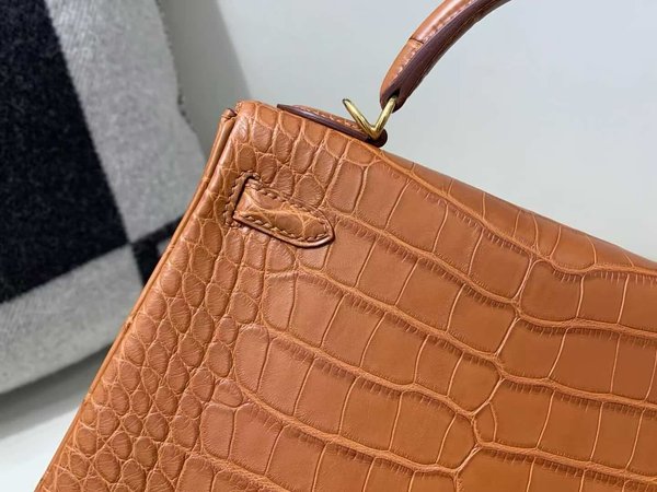Hermès Kelly 25 in Matte Alligator Mississippiensis, Gold, Gold Hardware