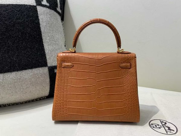 Hermès Kelly 25 in Matte Alligator Mississippiensis, Gold, Gold Hardware