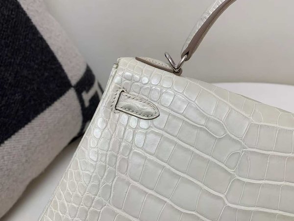 Hermès Kelly 25 Gris Perle Niloticus Crocodile Palladium Hardware