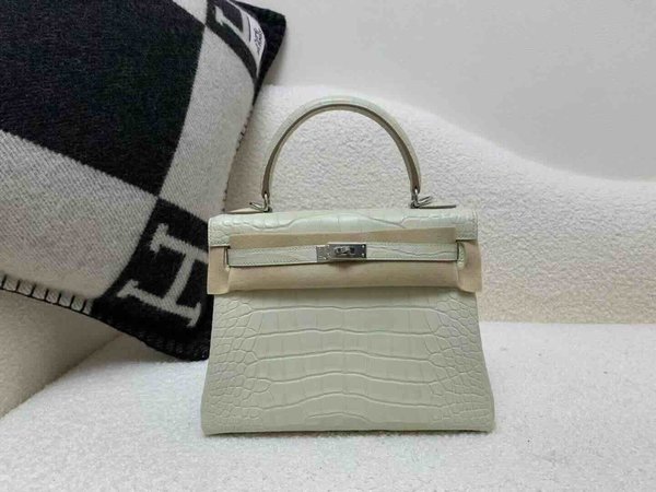 Hermès Kelly 25 Matte Alligator Mississippiensis Glacier White x Palladium Hardware