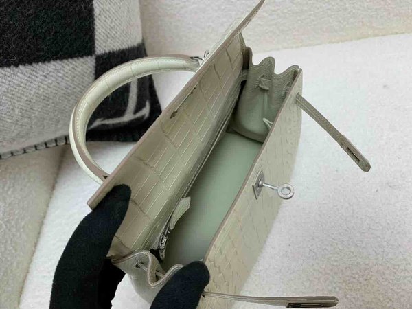 Hermès Kelly 25 Matte Alligator Mississippiensis Glacier White x Palladium Hardware