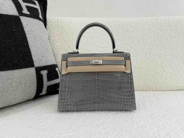 Hermès Kelly 25 Shiny Niloticus Crocodile Crystal Grey x Palladium Hardware