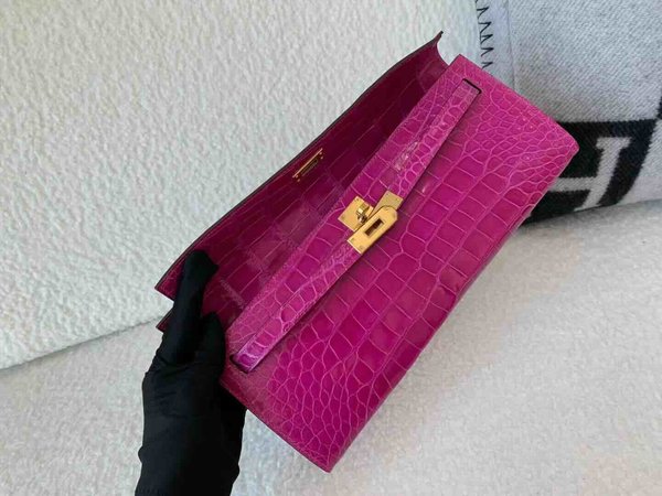 Hermès Kelly Cut 31 Shiny Alligator Mississippiensis Violet Pourpre x Gold Hardware