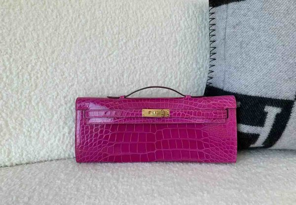 Hermès Kelly Cut 31 Shiny Alligator Mississippiensis Violet Pourpre x Gold Hardware