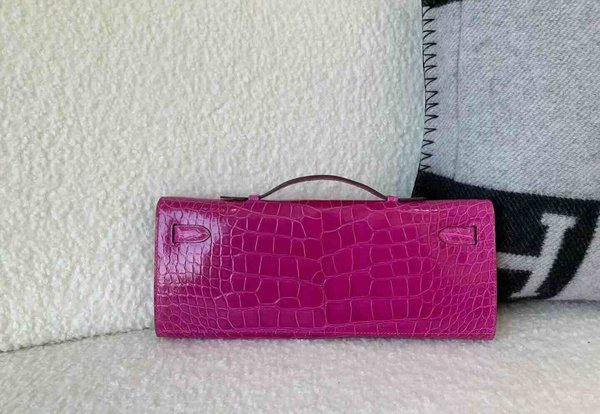 Hermès Kelly Cut 31 Shiny Alligator Mississippiensis Violet Pourpre x Gold Hardware
