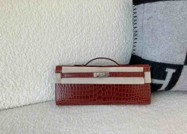 Hermès Kelly Cut 31 Shiny Porosus Crocodile [Miel] x Palladium Hardware