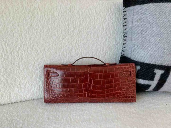 Hermès Kelly Cut 31 Shiny Porosus Crocodile [Miel] x Palladium Hardware