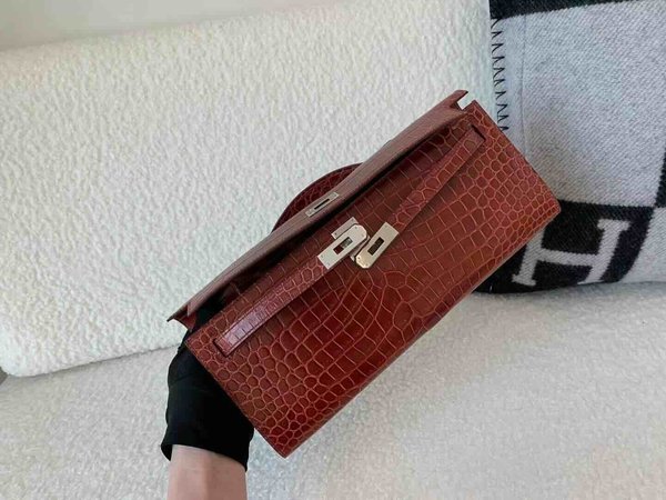 Hermès Kelly Cut 31 Shiny Porosus Crocodile [Miel] x Palladium Hardware