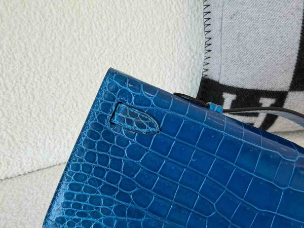 Hermès Kelly Cut 31 Shiny Porosus Crocodile Izmir Blue x Palladium Hardware