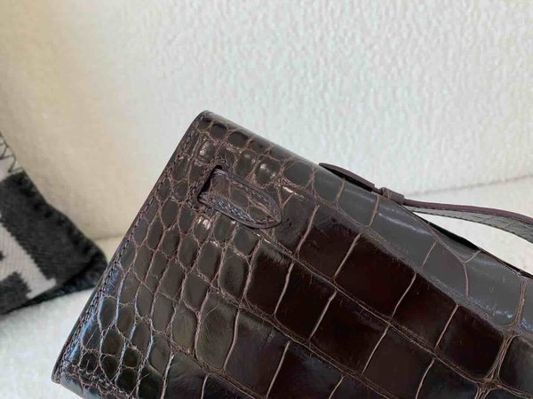Hermès Kelly Cut 31 Shiny American Alligator Ébène x Palladium Hardware