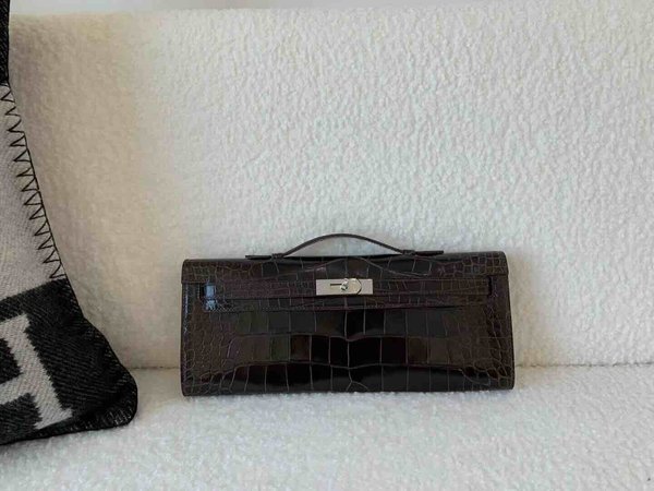 Hermès Kelly Cut 31 Shiny American Alligator Ébène x Palladium Hardware