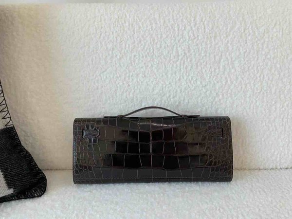 Hermès Kelly Cut 31 Shiny American Alligator Ébène x Palladium Hardware