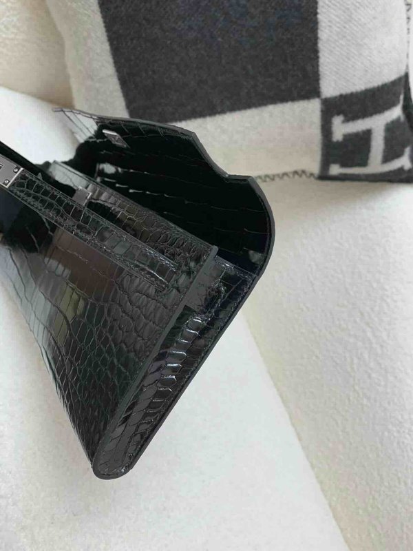 Hermès Kelly Cut 31 Porosus Crocodile Noir x Palladium Hardware